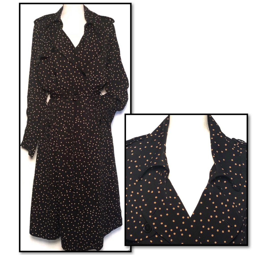 Who What Wear Black Tan Polka Dot Trenchcoat NWOT